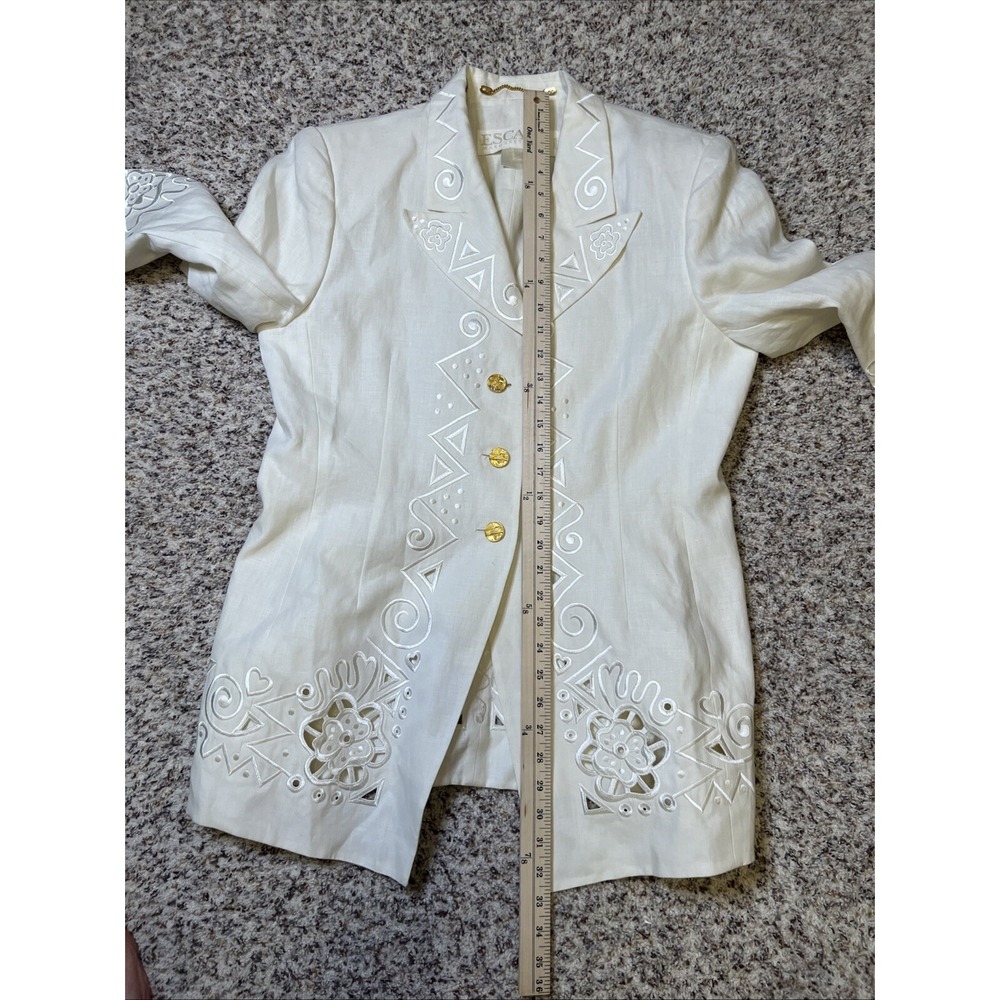 Escada Ivory Women Blazer 100% Linen Floral Embroidered Sz 42 EUR 12 US 3/4 Slv - Picture 10 of 12